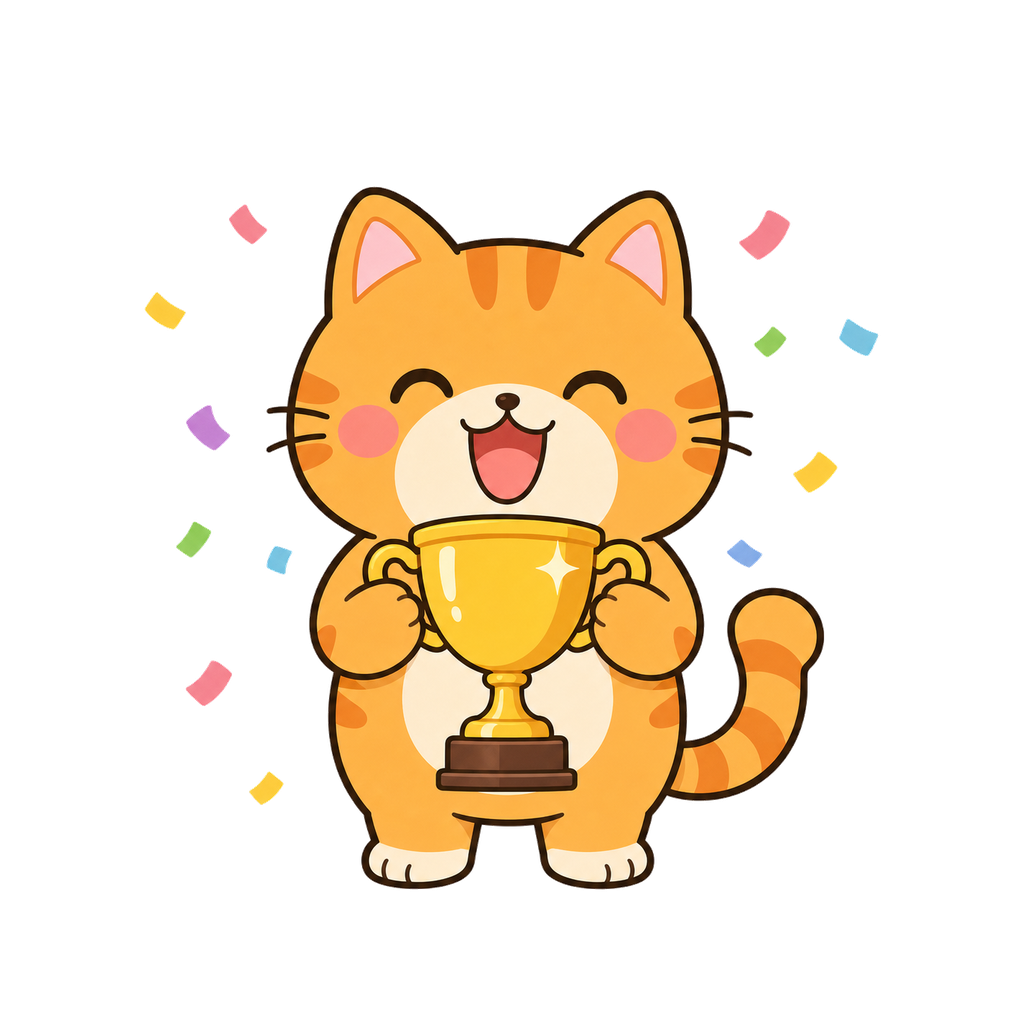トロフィーをかかえたにゃん太
