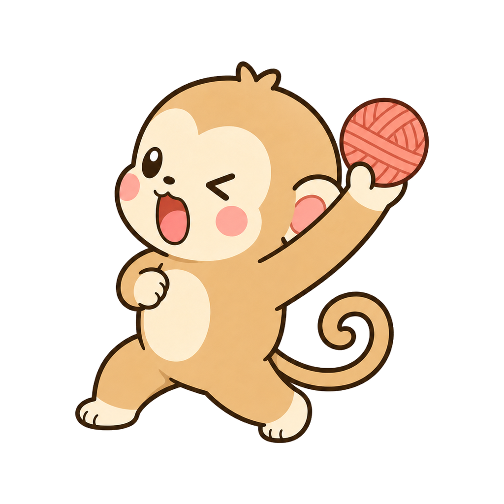 毛糸玉を投げるモン吉